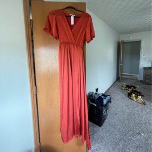 Baltic Born Sicily Satin Maxi Dress - Rust - Size Small